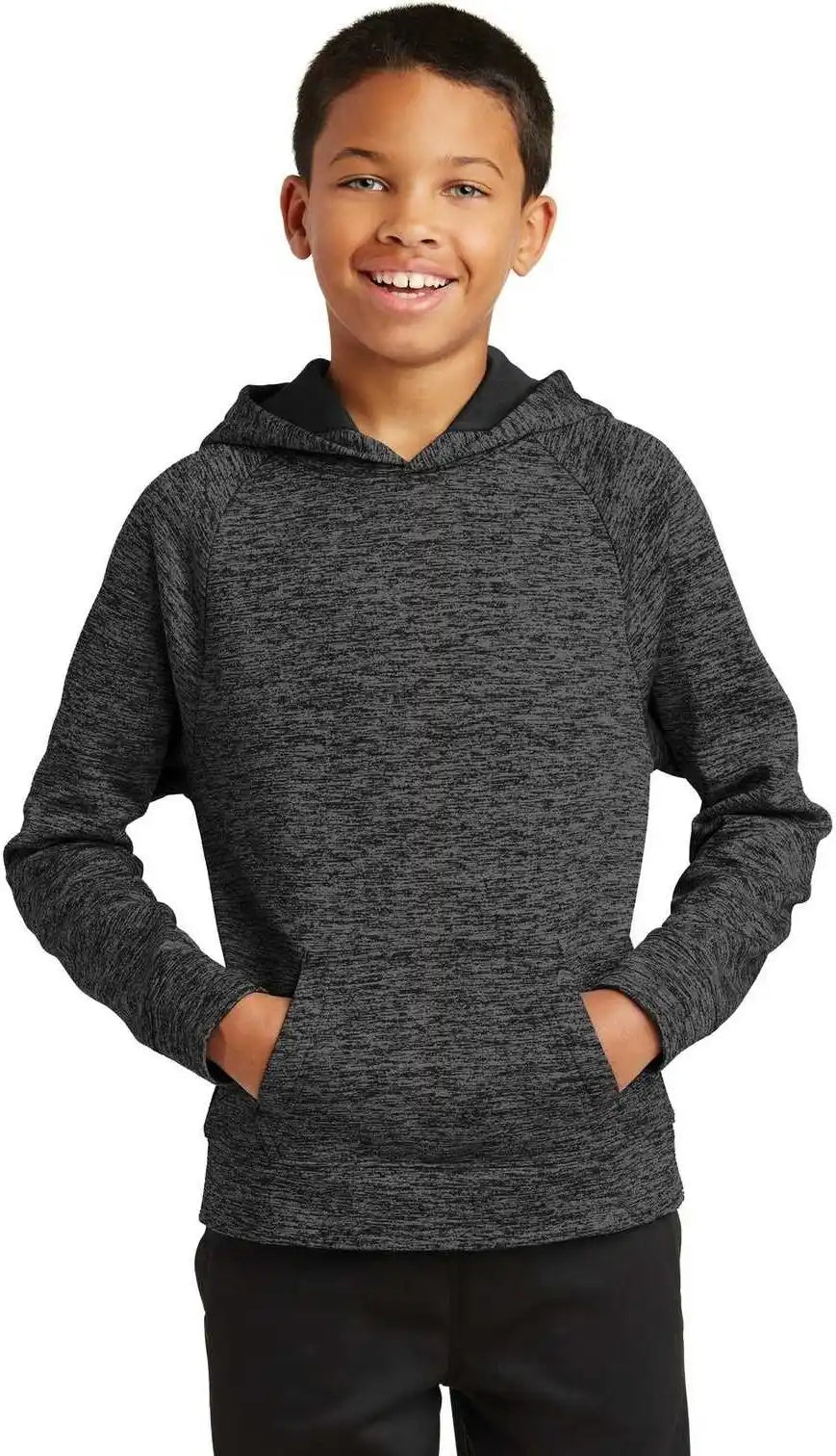 Sport Tek Yst225 Youth Posicharge Electric Heather Fleece Hooded Pullover Gray Black
