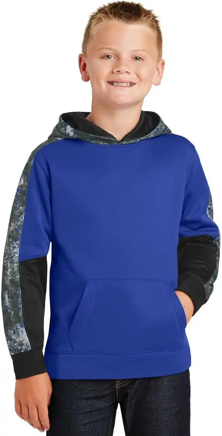 Sport Tek Yst231 Youth Wick Mineral Freeze Fleece Colorblock Hooded Pullover True Royal
