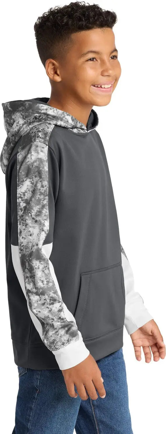 Sport-tek Yst231 Youth Sport-wick Mineral Freeze Fleece Colorblock Hooded Pullover - Dark Smoke Gray