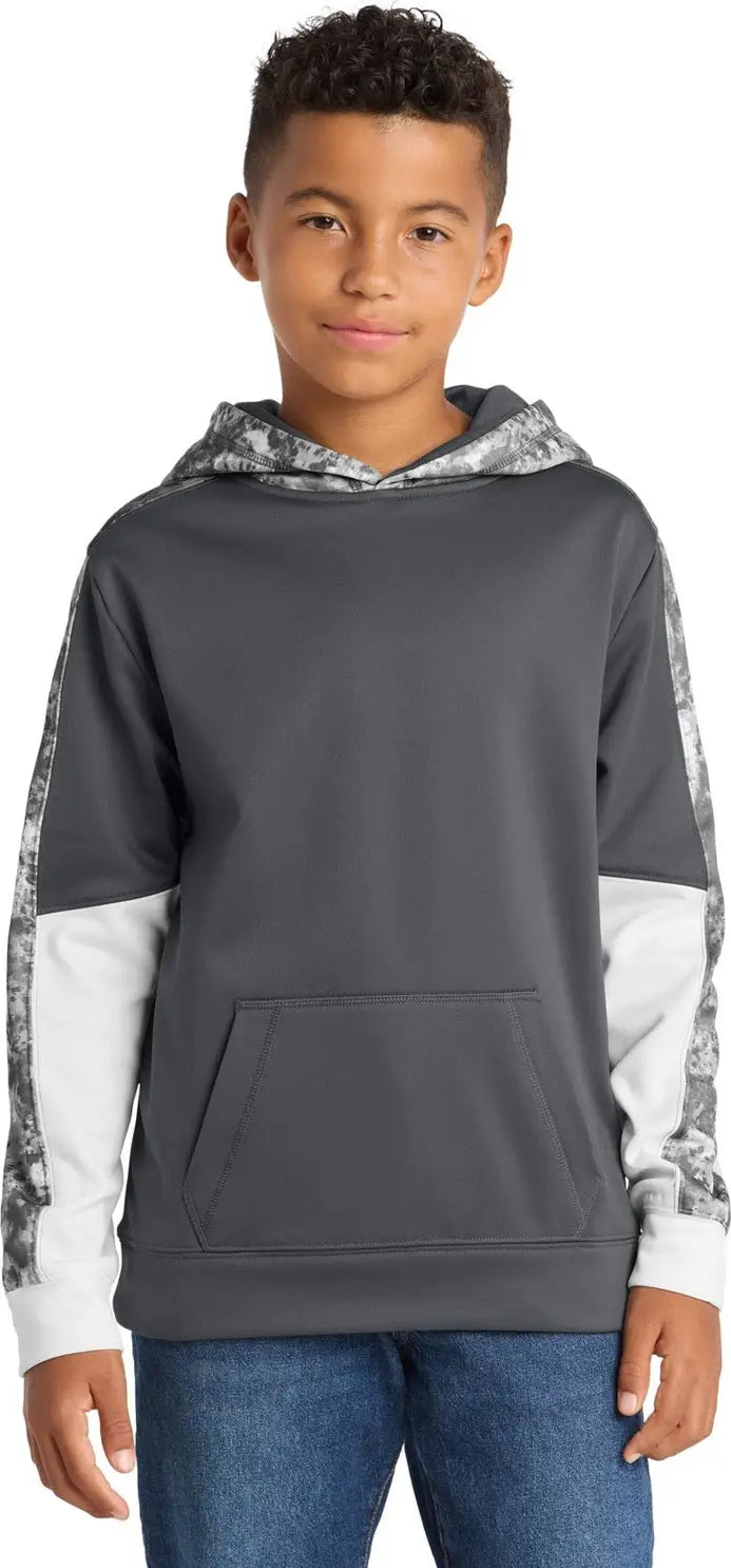 Sport-tek Yst231 Youth Sport-wick Mineral Freeze Fleece Colorblock Hooded Pullover - Dark Smoke Gray - Gray/ / Xs