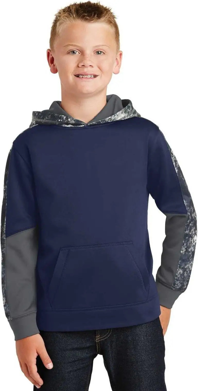 Sport-tek Yst231 Youth Sport-wick Mineral Freeze Fleece Colorblock Hooded Pullover - True Navy