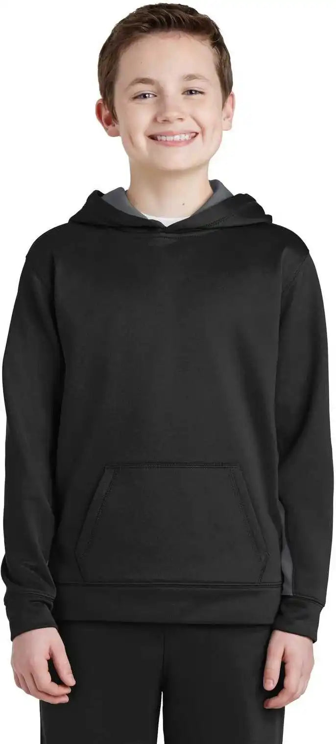 Sport-tek Yst235 Youth Sport-wick Fleece Colorblock Hooded Pullover - Black Dark Smoke Gray
