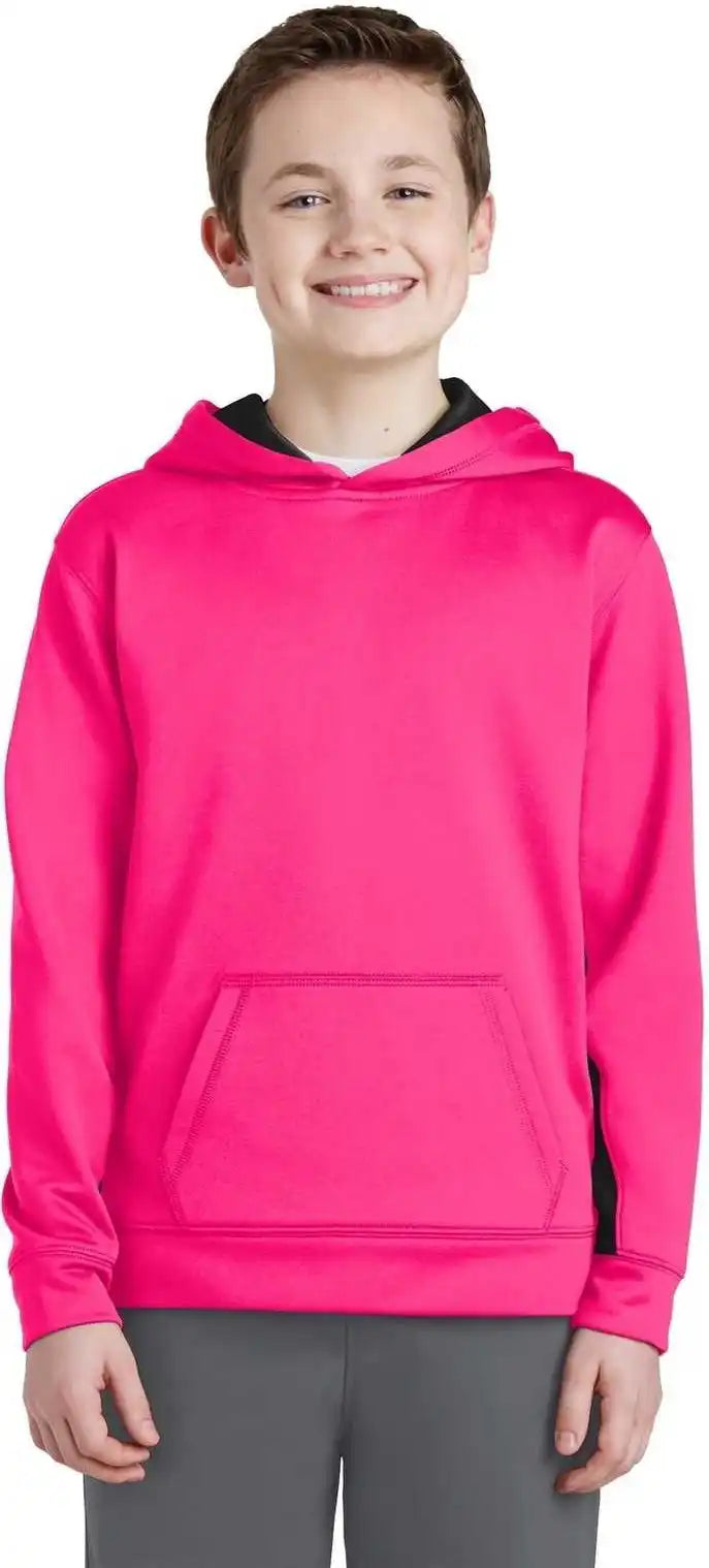 Sport-tek Yst235 Youth Sport-wick Fleece Colorblock Hooded Pullover - Neon Pink Black