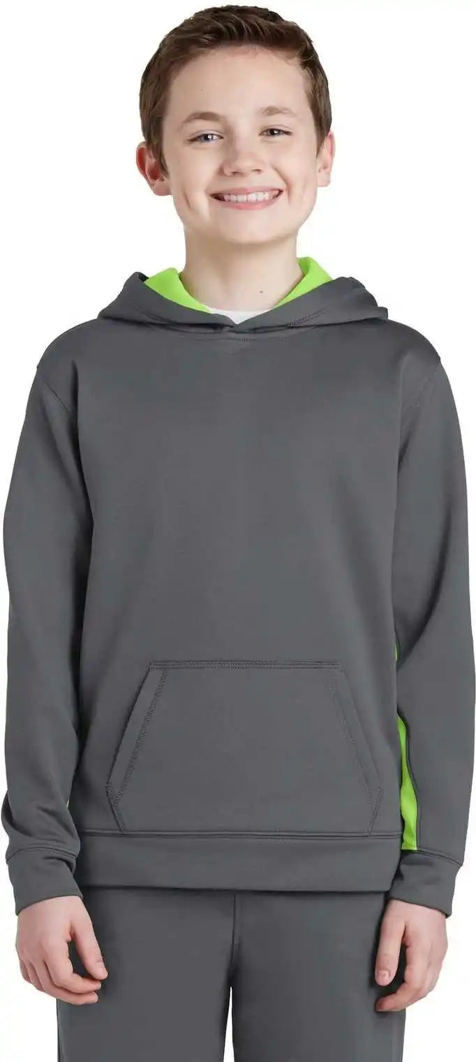 Sport-tek Yst235 Youth Sport-wick Fleece Colorblock Hooded Pullover - Dark Smoke Gray Lime Shock
