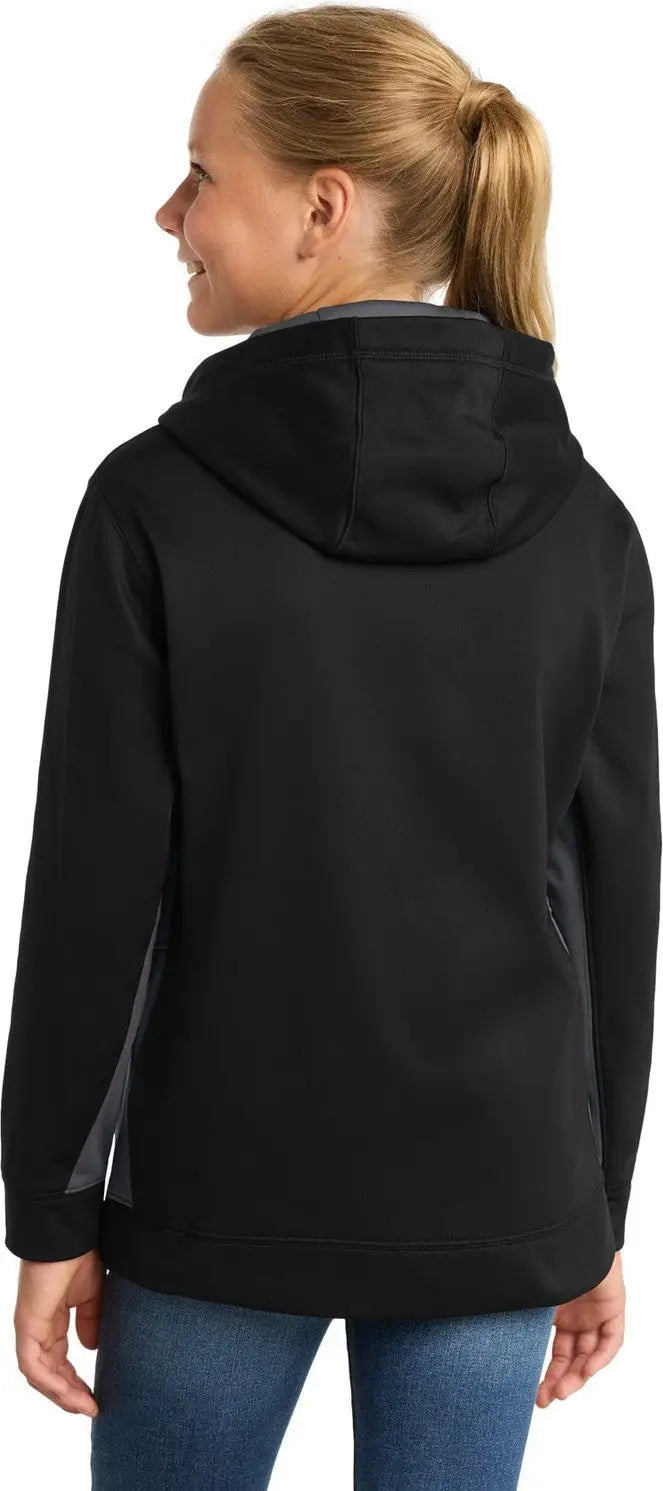 Sport-tek Yst235 Youth Sport-wick Fleece Colorblock Hooded Pullover - Black Dark Smoke Gray