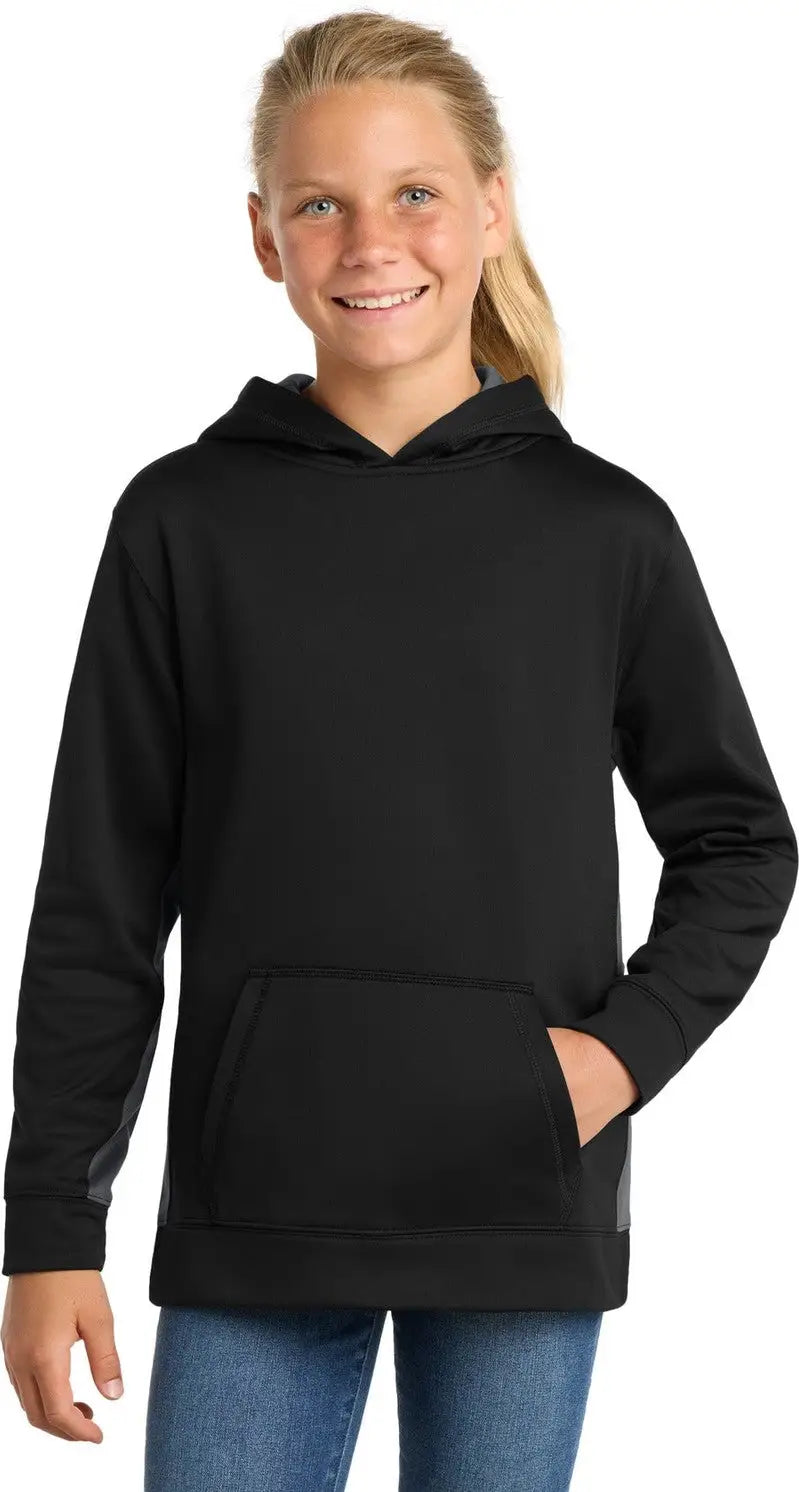 Sport-tek Yst235 Youth Sport-wick Fleece Colorblock Hooded Pullover - Black Dark Smoke Gray