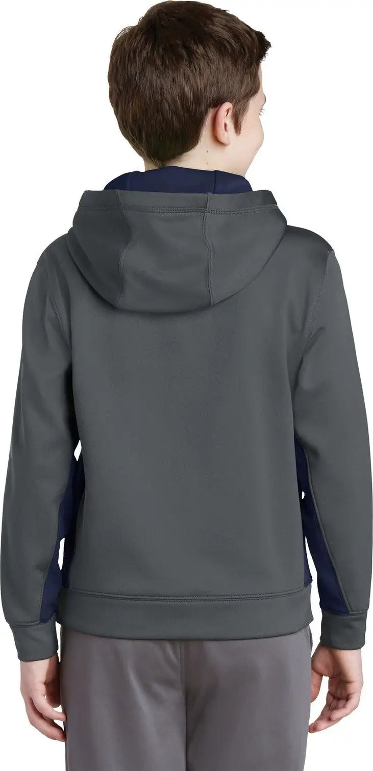 Sport-tek Yst235 Youth Sport-wick Fleece Colorblock Hooded Pullover - Dark Smoke Gray Navy