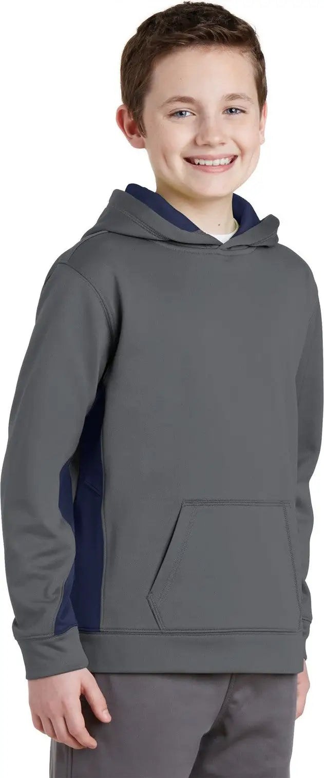 Sport-tek Yst235 Youth Sport-wick Fleece Colorblock Hooded Pullover - Dark Smoke Gray Navy