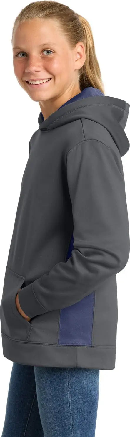 Sport-tek Yst235 Youth Sport-wick Fleece Colorblock Hooded Pullover - Dark Smoke Gray Navy