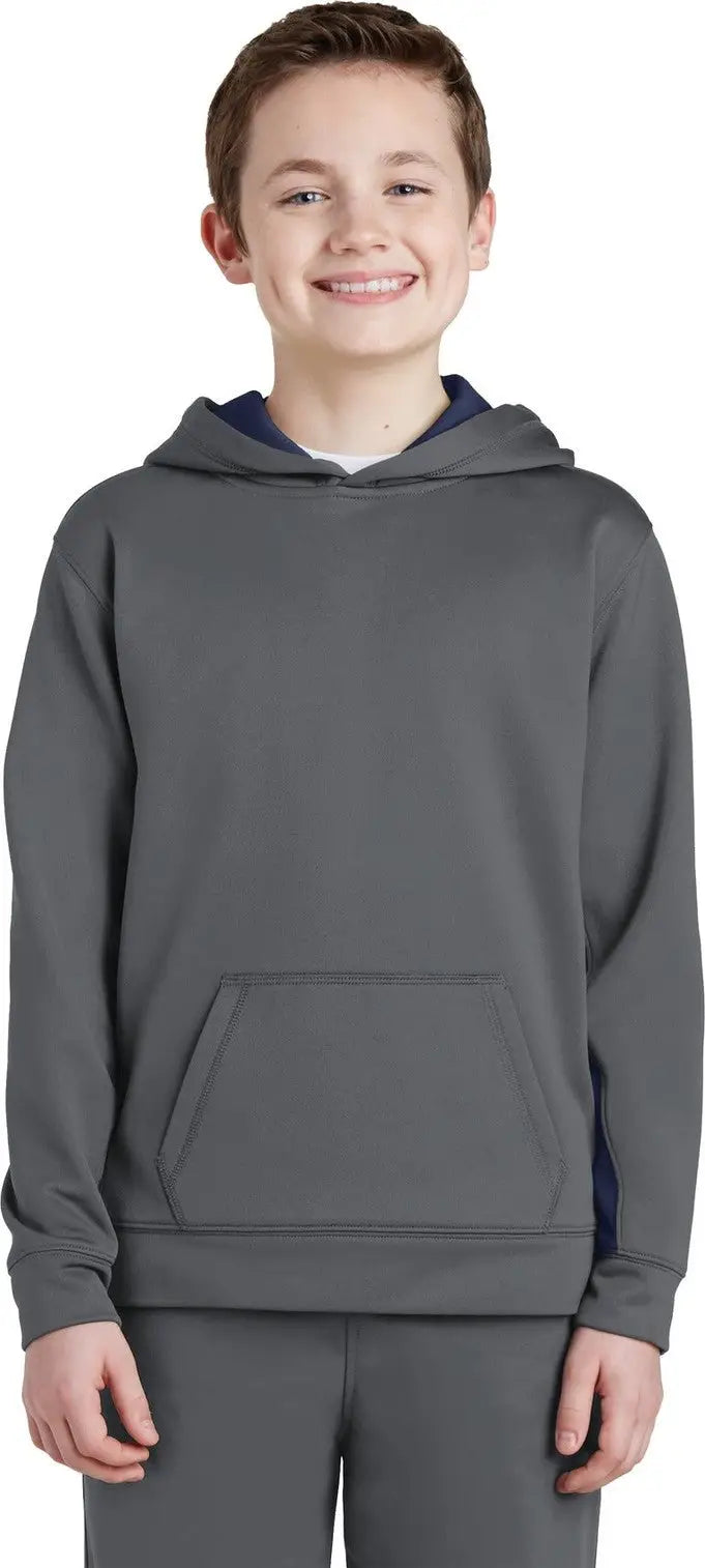Sport-tek Yst235 Youth Sport-wick Fleece Colorblock Hooded Pullover - Dark Smoke Gray Navy - Gray/ / Xs