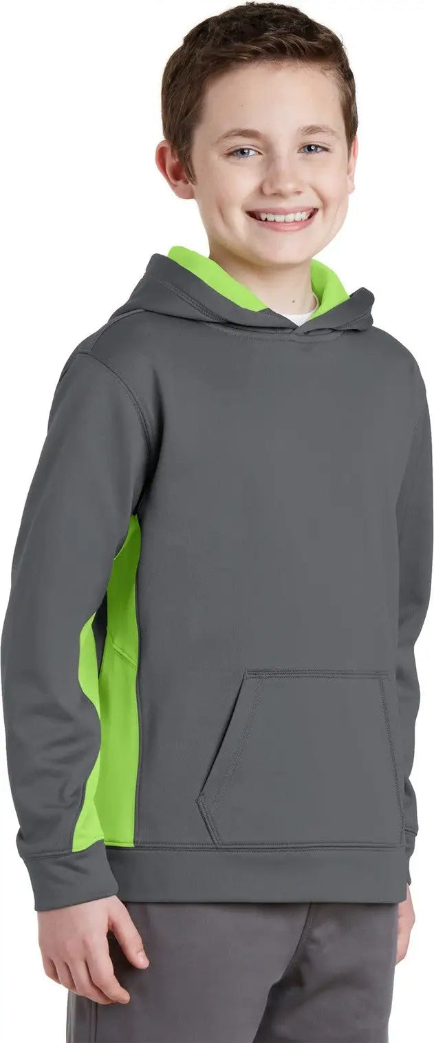 Sport-tek Yst235 Youth Sport-wick Fleece Colorblock Hooded Pullover - Dark Smoke Gray Lime Shock