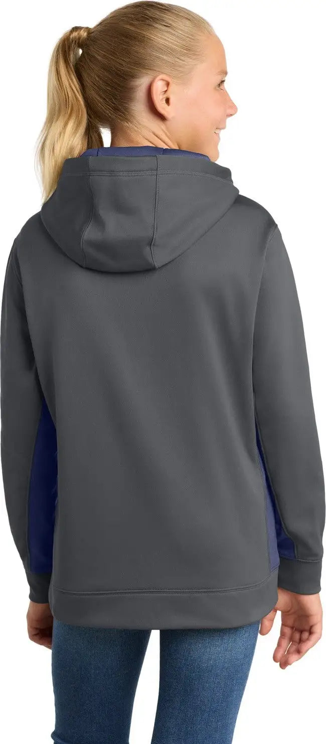 Sport-tek Yst235 Youth Sport-wick Fleece Colorblock Hooded Pullover - Dark Smoke Gray Navy