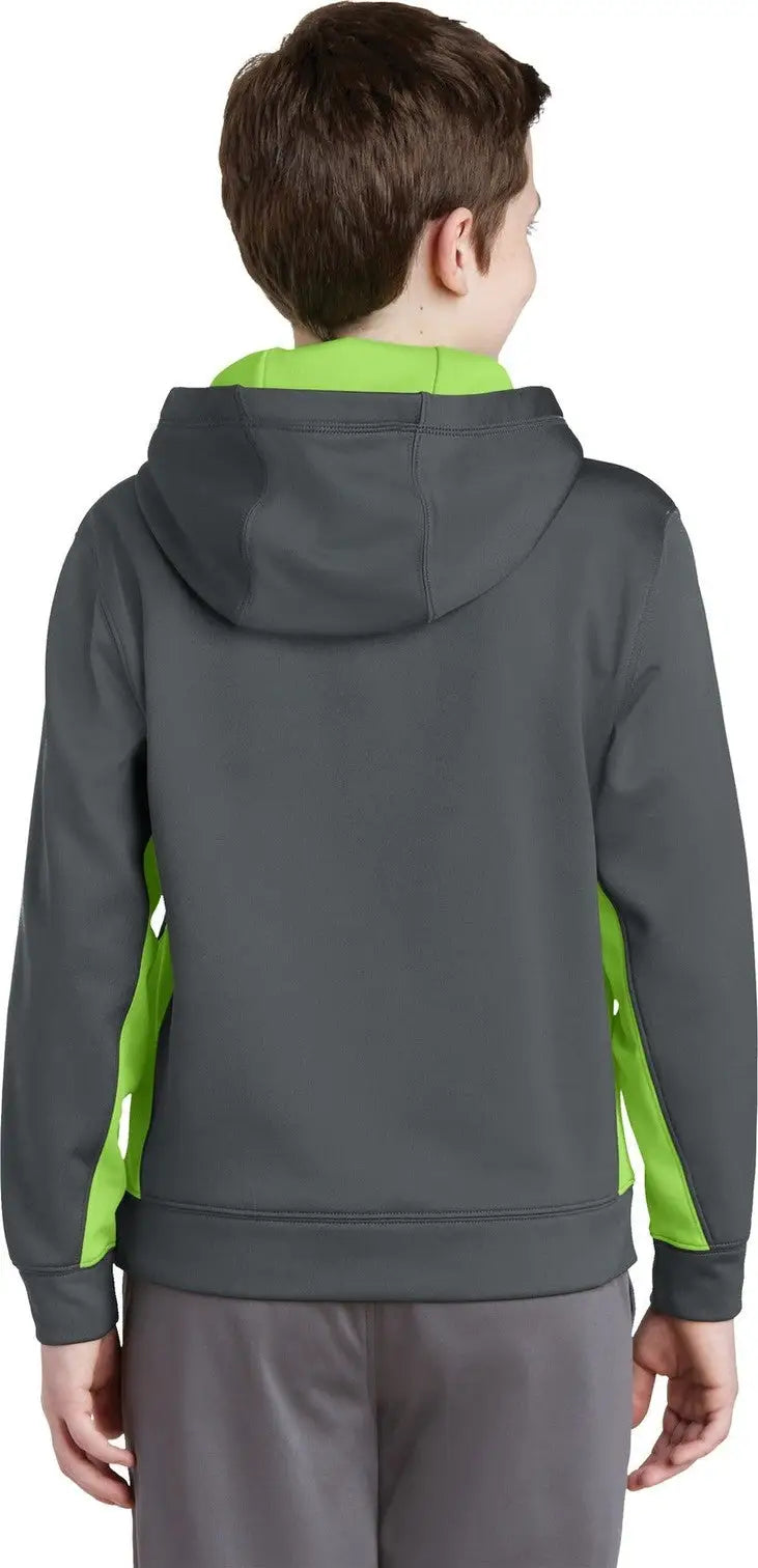 Sport-tek Yst235 Youth Sport-wick Fleece Colorblock Hooded Pullover - Dark Smoke Gray Lime Shock