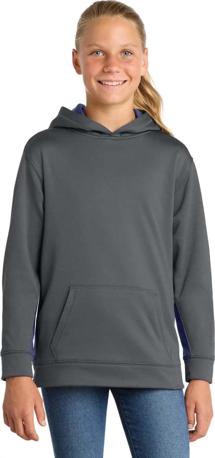 Sport-tek Yst235 Youth Sport-wick Fleece Colorblock Hooded Pullover - Dark Smoke Gray Navy