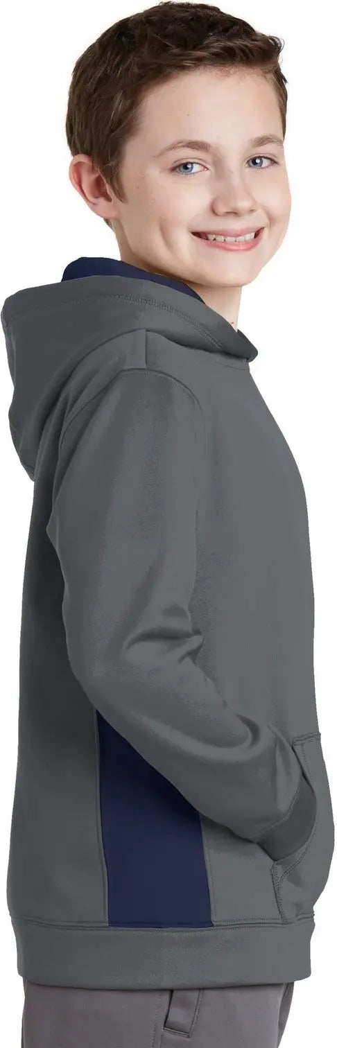 Sport-tek Yst235 Youth Sport-wick Fleece Colorblock Hooded Pullover - Dark Smoke Gray Navy
