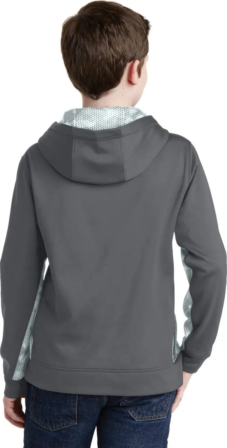 Sport-tek Yst239 Youth Sport-wick Camohex Fleece Colorblock Hooded Pullover - Dark Smoke Gray White