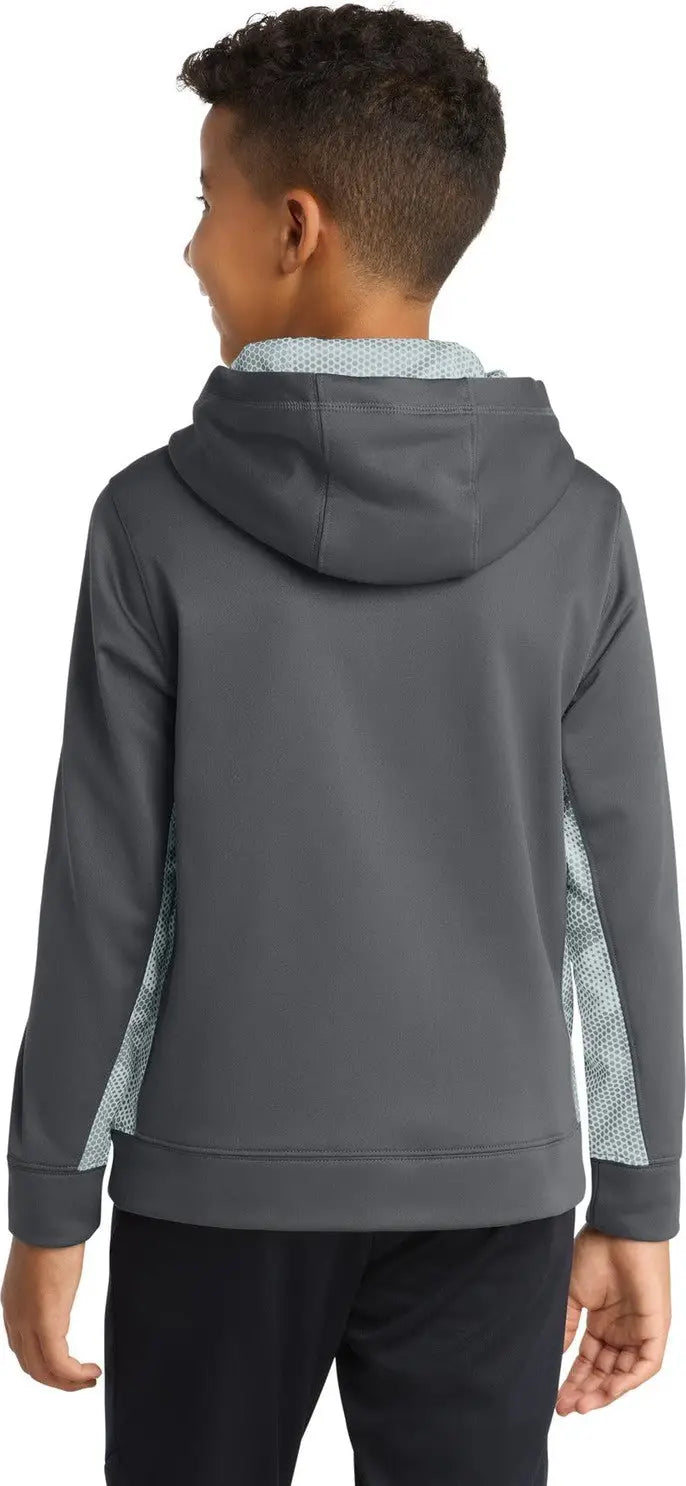Sport-tek Yst239 Youth Sport-wick Camohex Fleece Colorblock Hooded Pullover - Dark Smoke Gray White