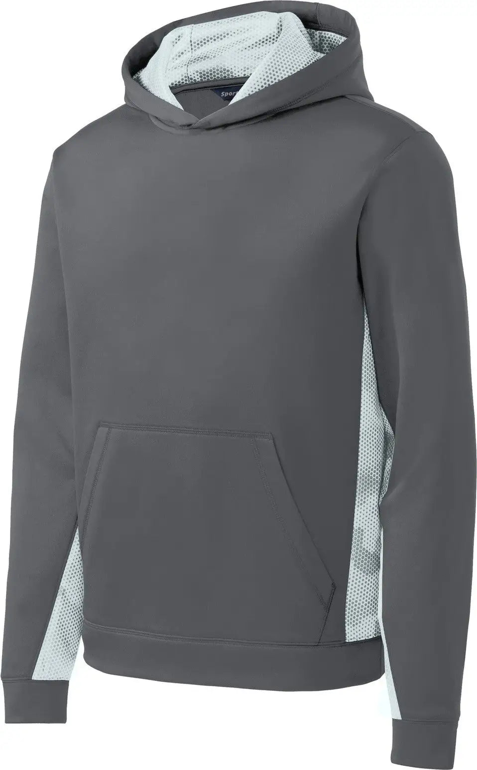 Sport-tek Yst239 Youth Sport-wick Camohex Fleece Colorblock Hooded Pullover - Dark Smoke Gray White
