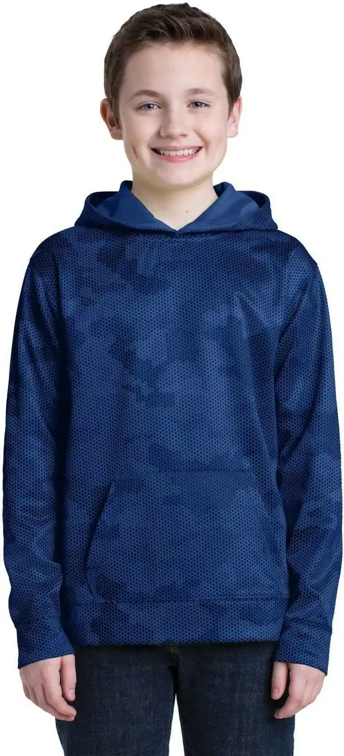 Sport Tek Yst240 Youth Wick Camohex Fleece Hooded Pullover True Royal