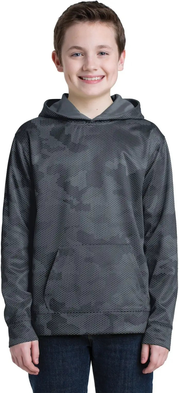 Sport-tek Yst240 Youth Sport-wick Camohex Fleece Hooded Pullover - Dark Smoke Gray - Xs