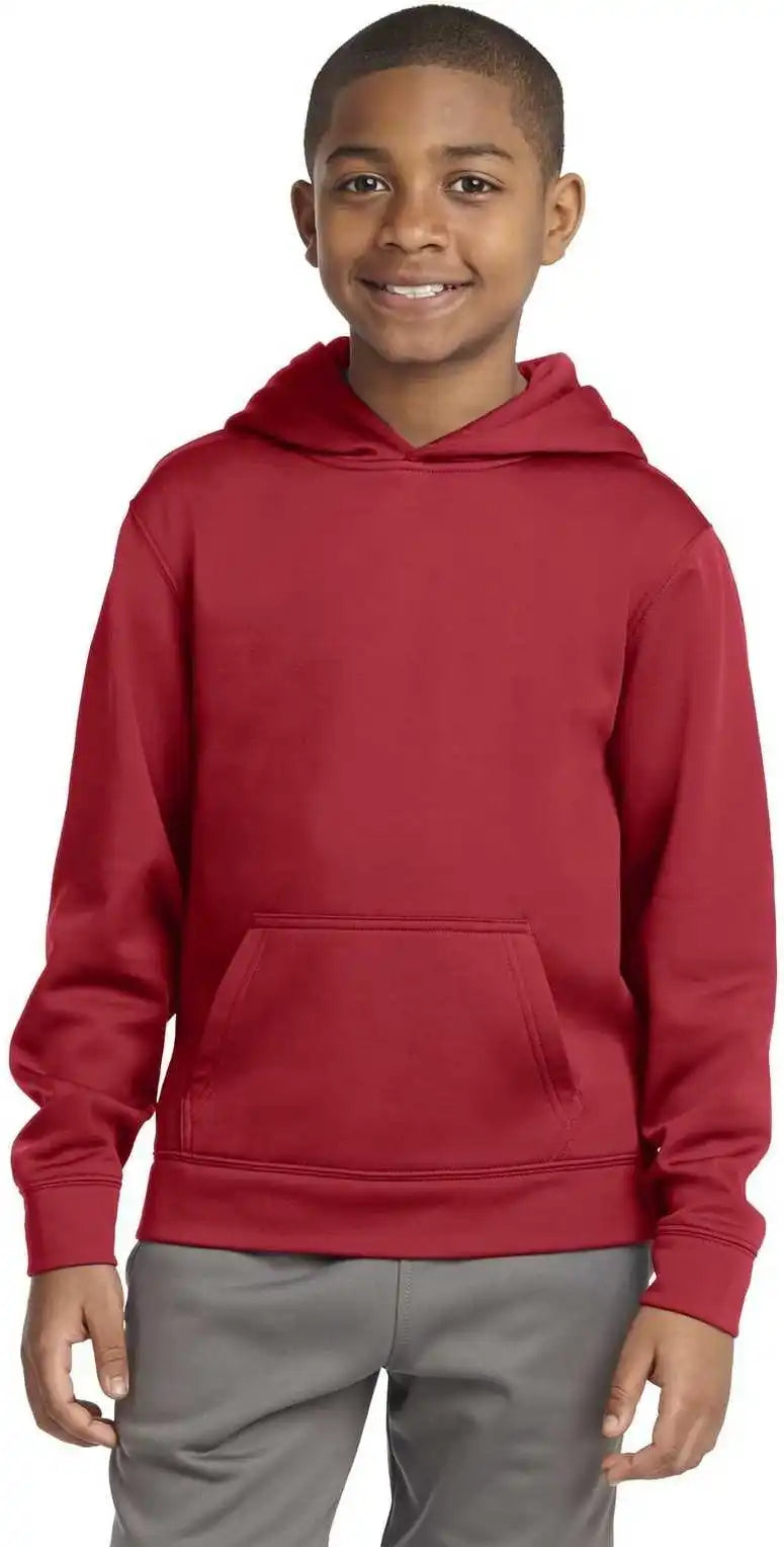 Sport Tek Yst244 Youth Wick Fleece Hooded Pullover Deep Red