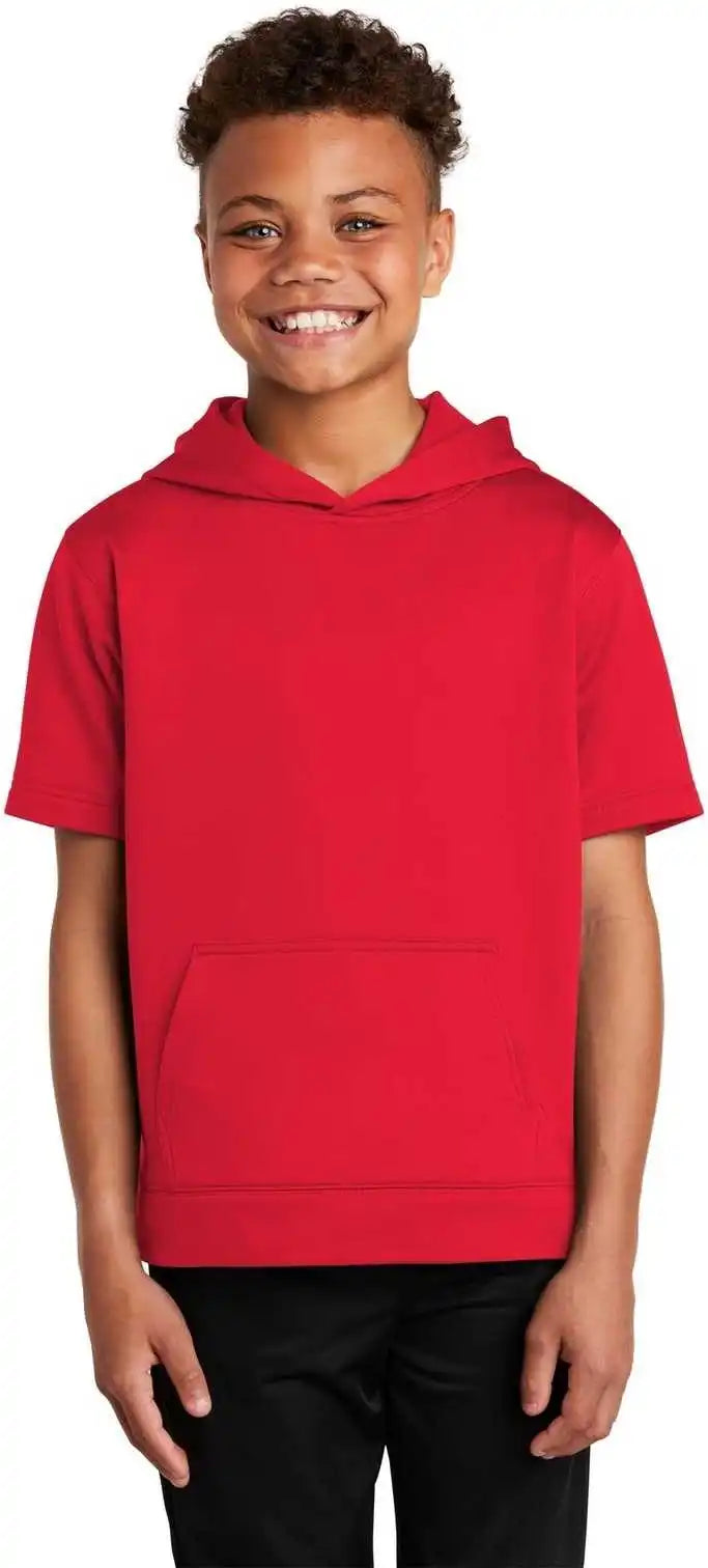 Sport Tek Yst251 Youth Wick Fleece Short Sleeve Hooded Pullover Deep Red