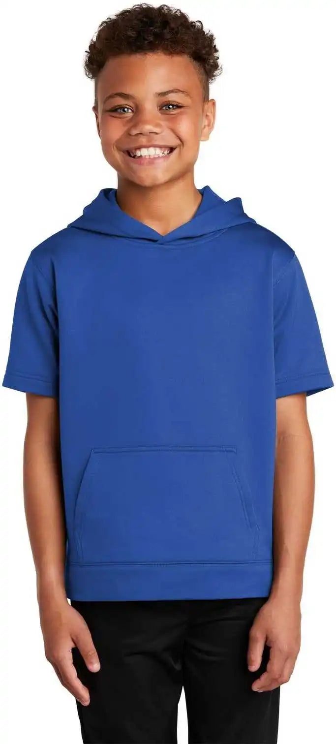 Sport Tek Yst251 Youth Wick Fleece Short Sleeve Hooded Pullover True Royal
