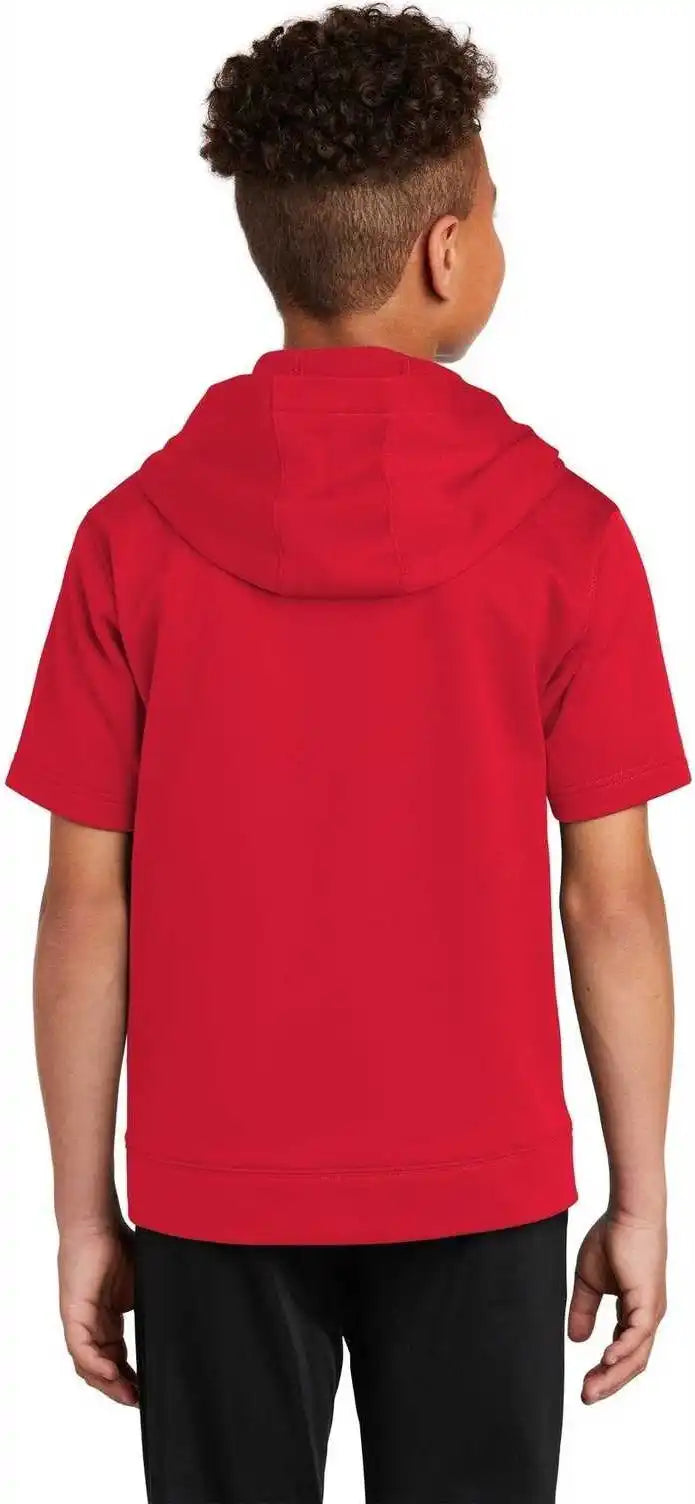 Sport Tek Yst251 Youth Wick Fleece Short Sleeve Hooded Pullover Deep Red