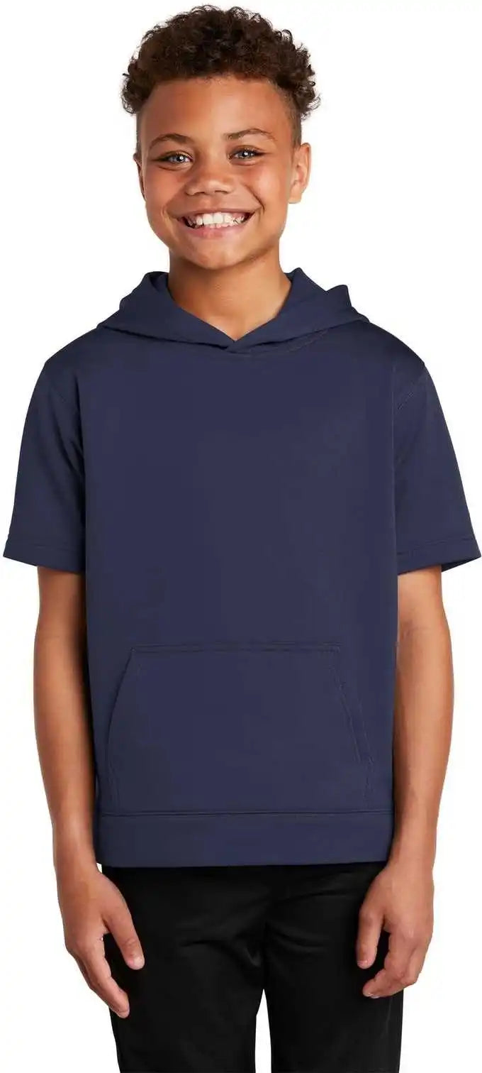 Sport Tek Yst251 Youth Wick Fleece Short Sleeve Hooded Pullover Navy