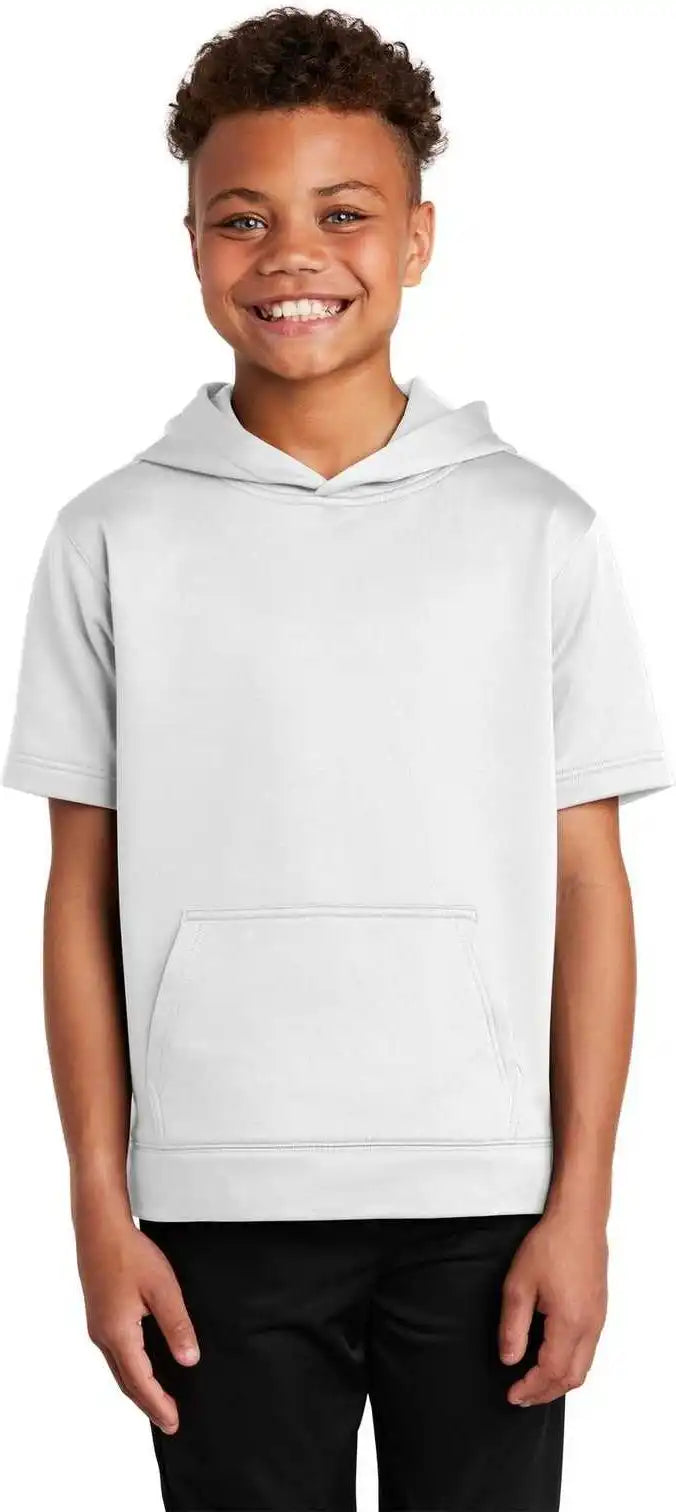Sport Tek Yst251 Youth Wick Fleece Short Sleeve Hooded Pullover White