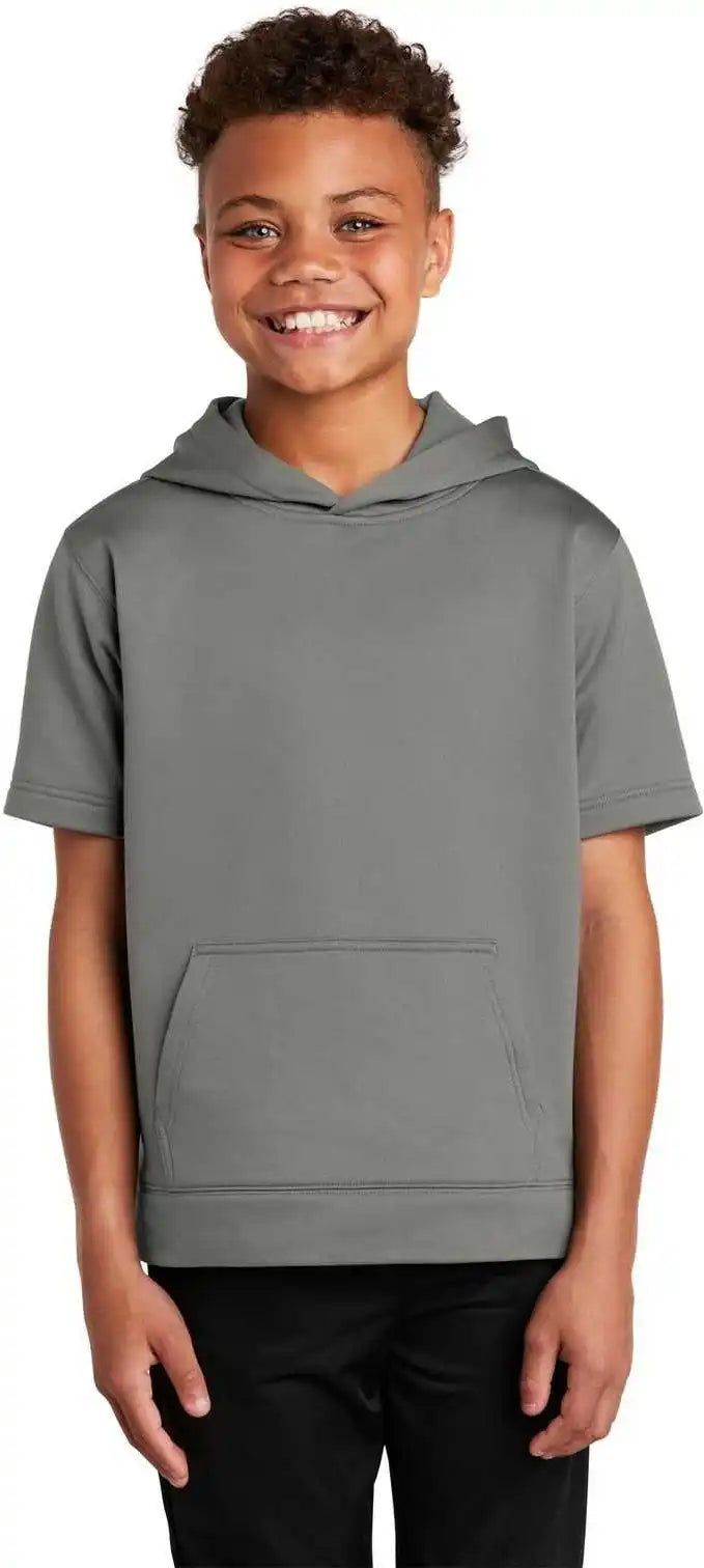 Sport Tek Yst251 Youth Wick Fleece Short Sleeve Hooded Pullover Dark Smoke Gray