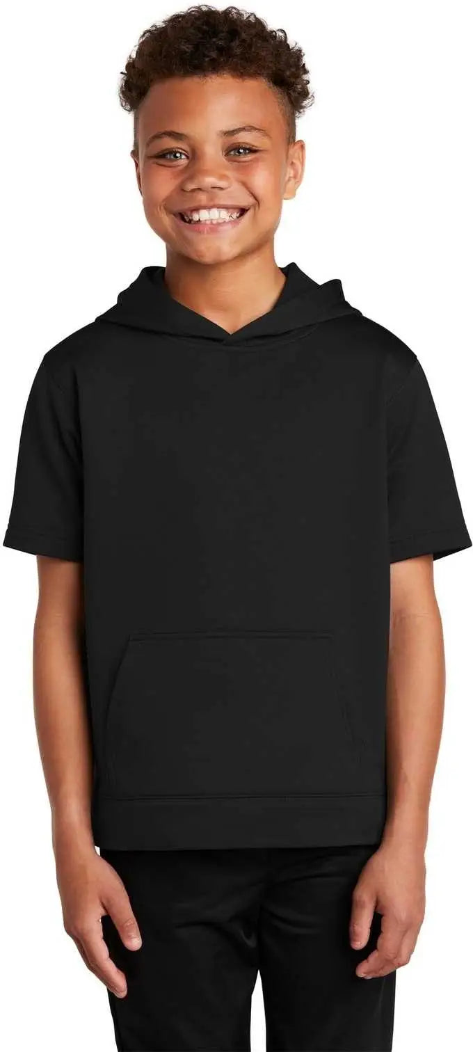 Sport-tek Yst251 Youth Sport-wick Fleece Short Sleeve Hooded Pullover - Black