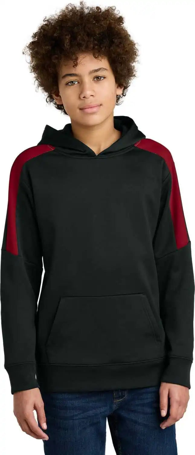 Sport Tek Yst255 Youth Wick Fleece United Pullover Hoodie Blk/dpred