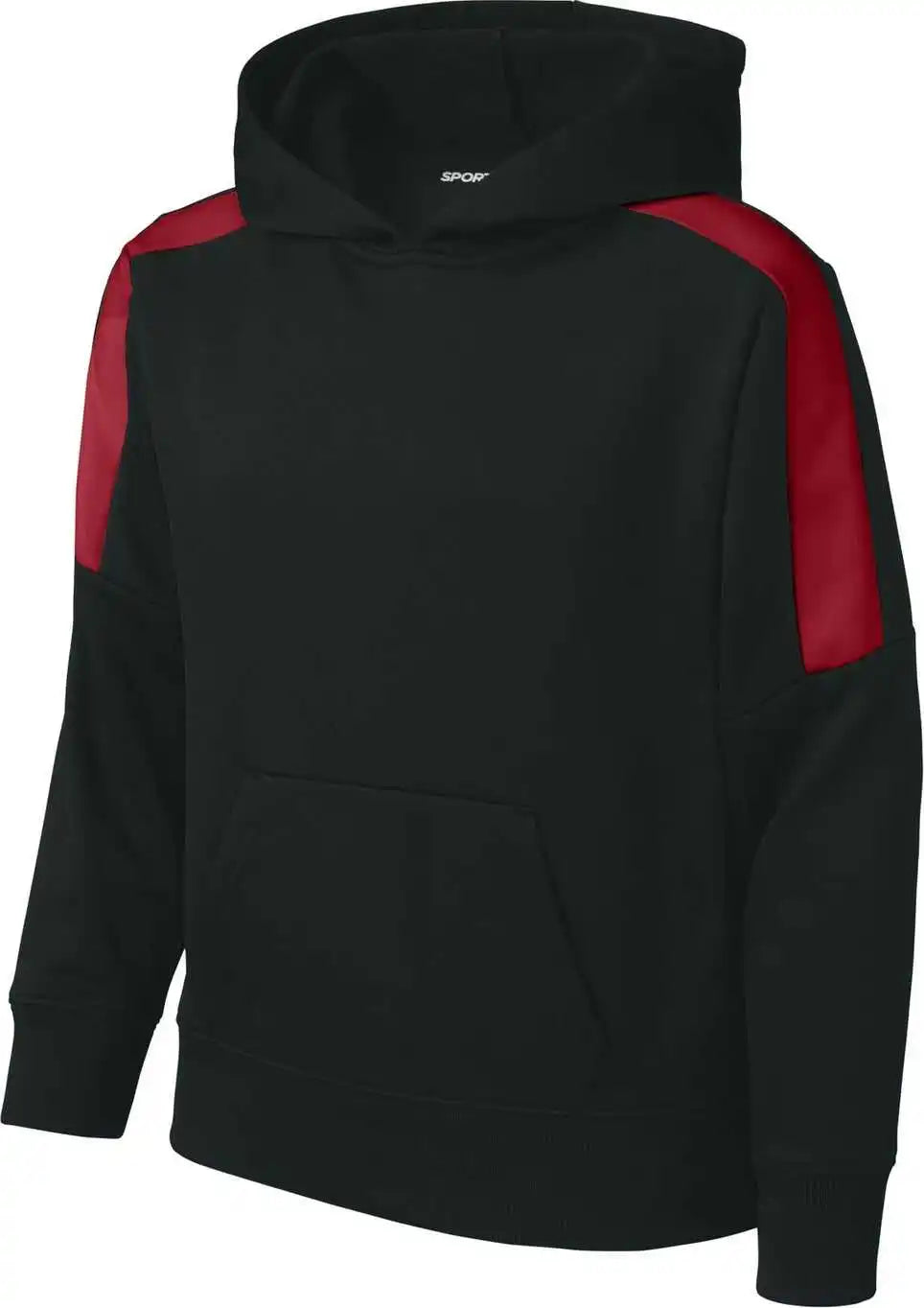 Sport Tek Yst255 Youth Wick Fleece United Pullover Hoodie Blk/dpred