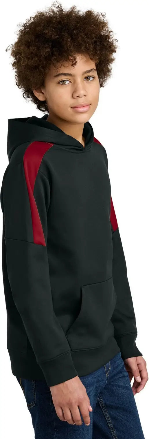 Sport-tek Yst255 Youth Sport-wick Fleece United Pullover Hoodie - Black Deep Red