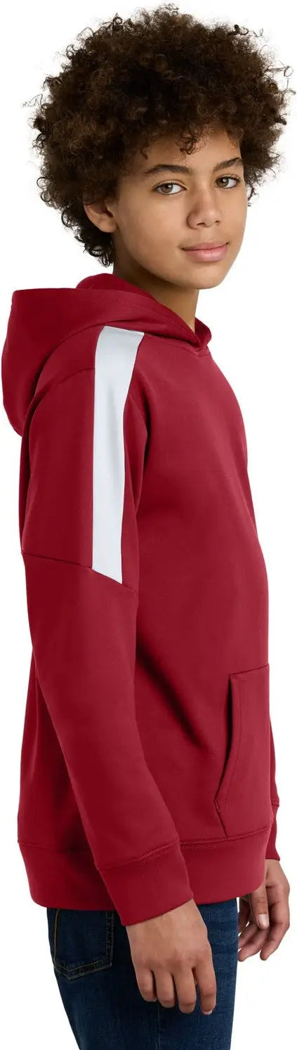 Sport-tek Yst255 Youth Sport-wick Fleece United Pullover Hoodie - Deep Red White