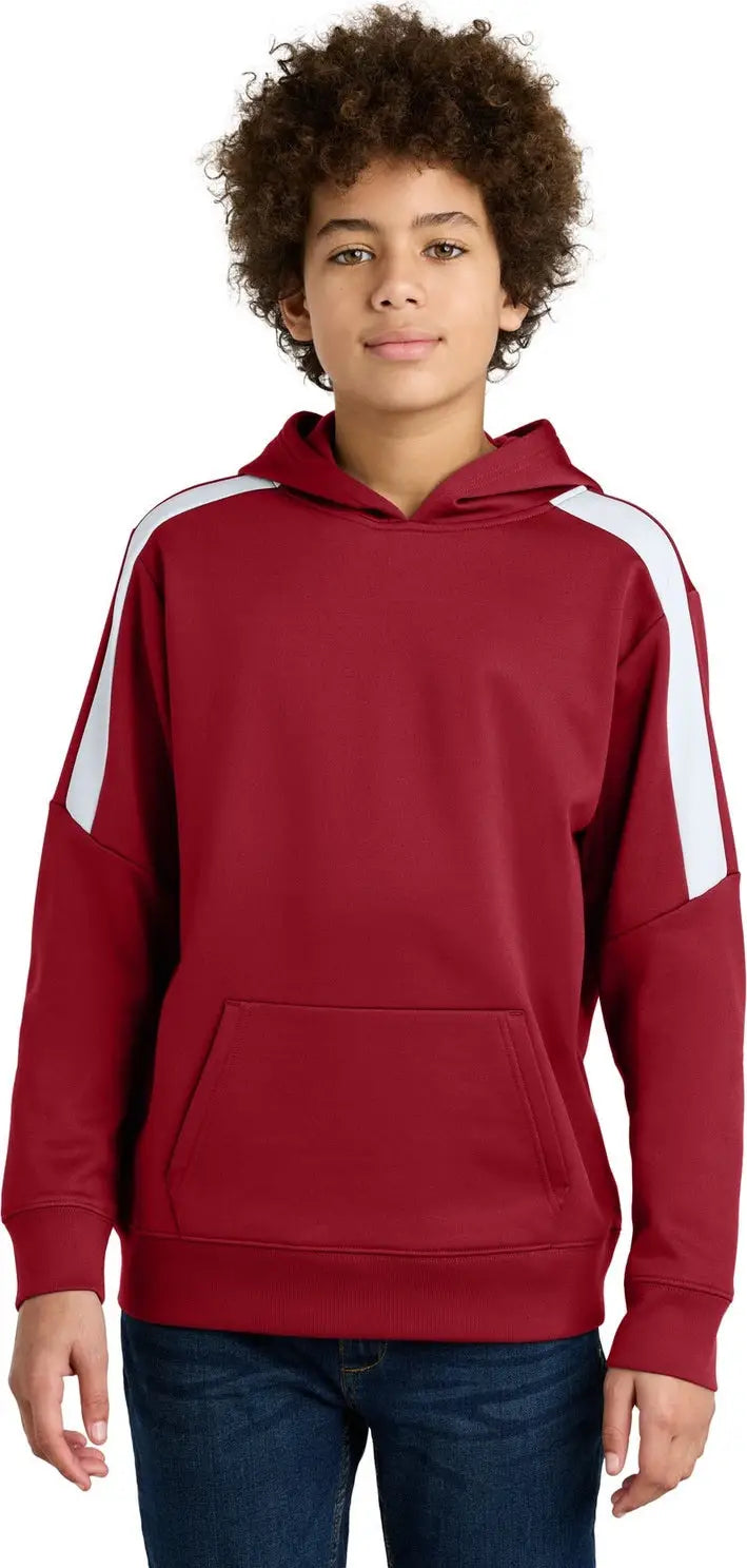 Sport-tek Yst255 Youth Sport-wick Fleece United Pullover Hoodie - Deep Red White - Red/ / Xs