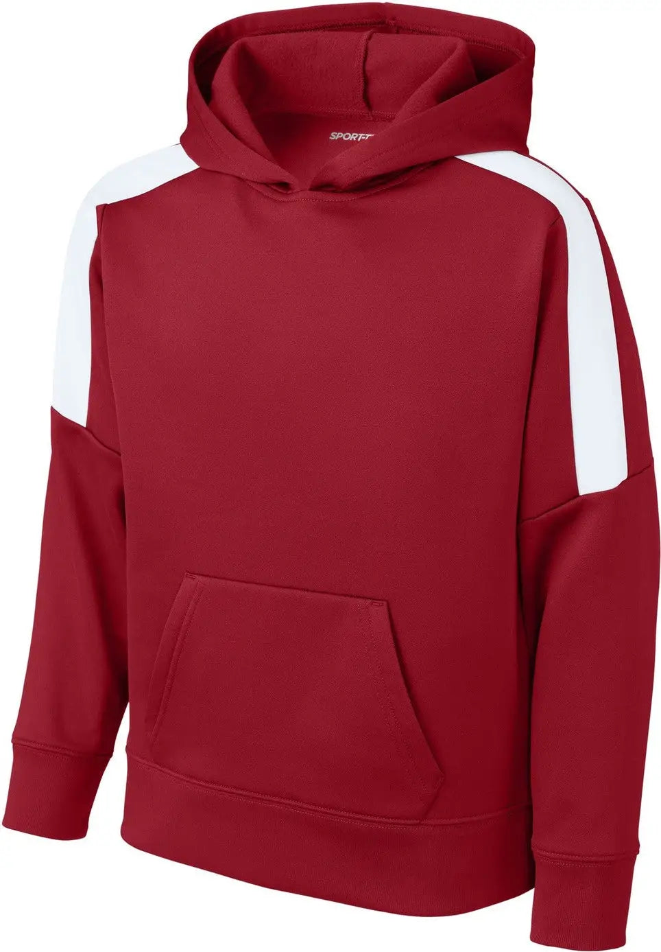 Sport-tek Yst255 Youth Sport-wick Fleece United Pullover Hoodie - Deep Red White
