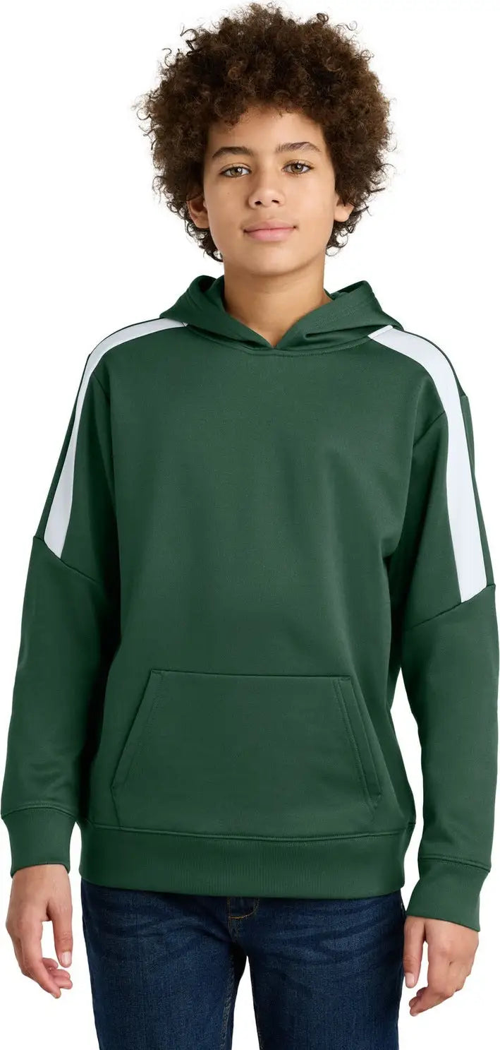 Sport-tek Yst255 Youth Sport-wick Fleece United Pullover Hoodie - Forest Green White - Green/ / Xs