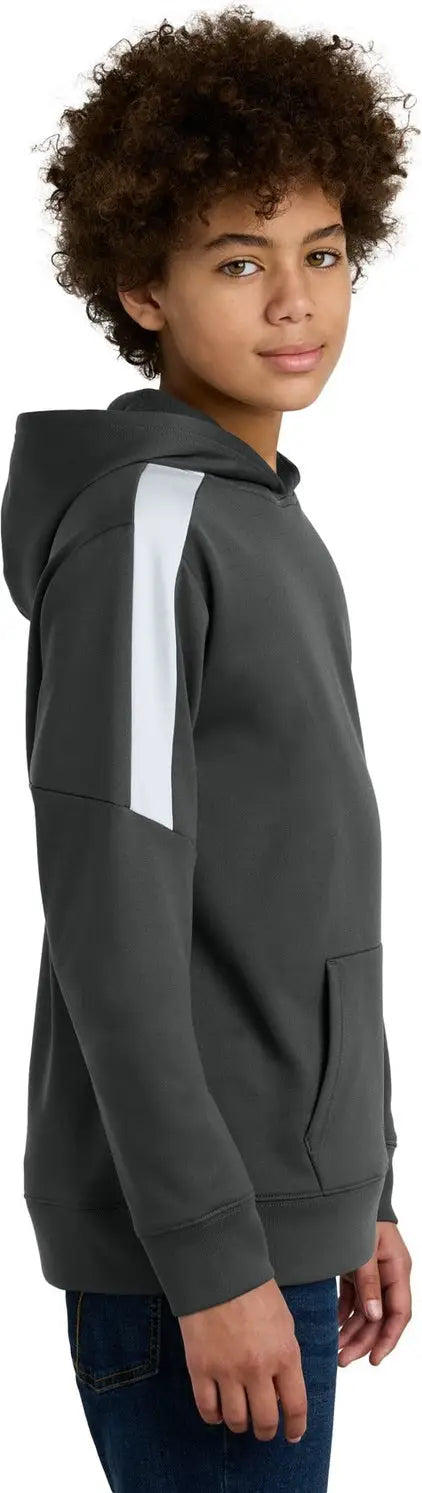 Sport-tek Yst255 Youth Sport-wick Fleece United Pullover Hoodie - Iron Gray White
