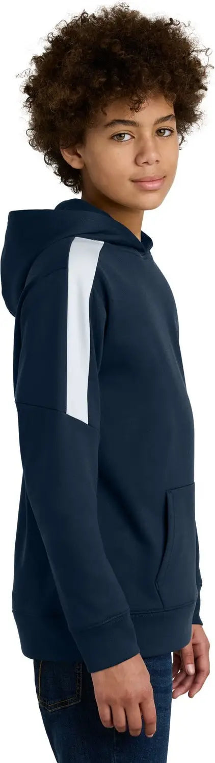 Sport-tek Yst255 Youth Sport-wick Fleece United Pullover Hoodie - Navy White