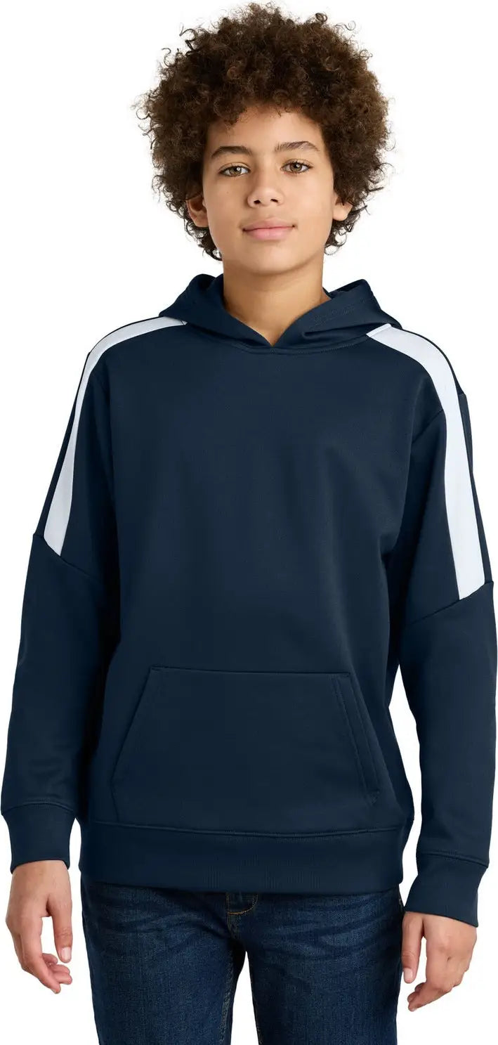 Sport-tek Yst255 Youth Sport-wick Fleece United Pullover Hoodie - Navy White