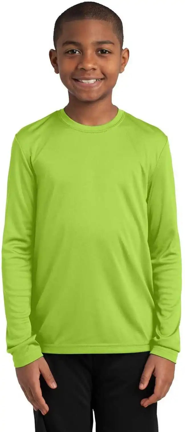 Sport Tek Yst350ls Youth Long Sleeve Posicharge Competitor Tee Lime Shock