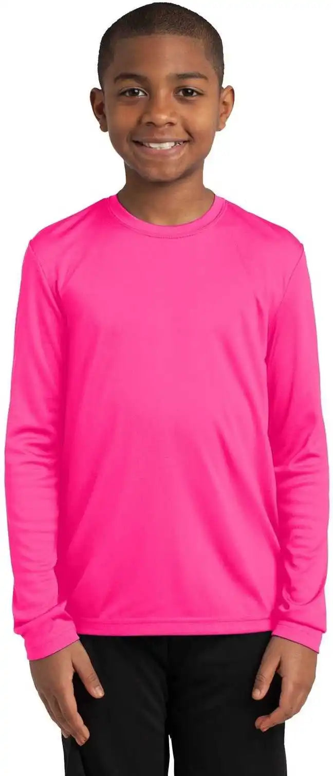 Sport Tek Yst350ls Youth Long Sleeve Posicharge Competitor Tee Neon Pink