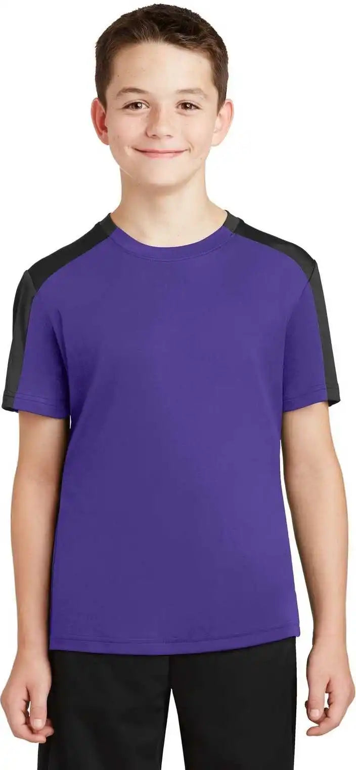 Sport-tek Yst354 Youth Posicharge Competitor Sleeve-blocked Tee - Purple Black