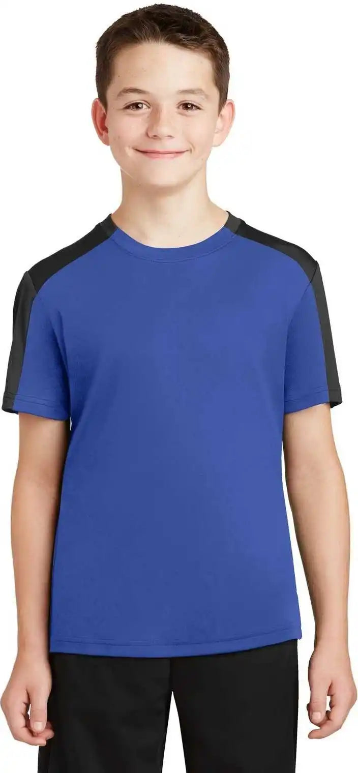 Sport-tek Yst354 Youth Posicharge Competitor Sleeve-blocked Tee - True Royal Black