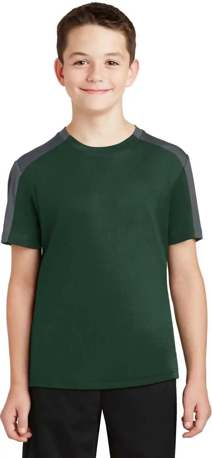 Sport-tek Yst354 Youth Posicharge Competitor Sleeve-blocked Tee - Forest Green Iron Gray