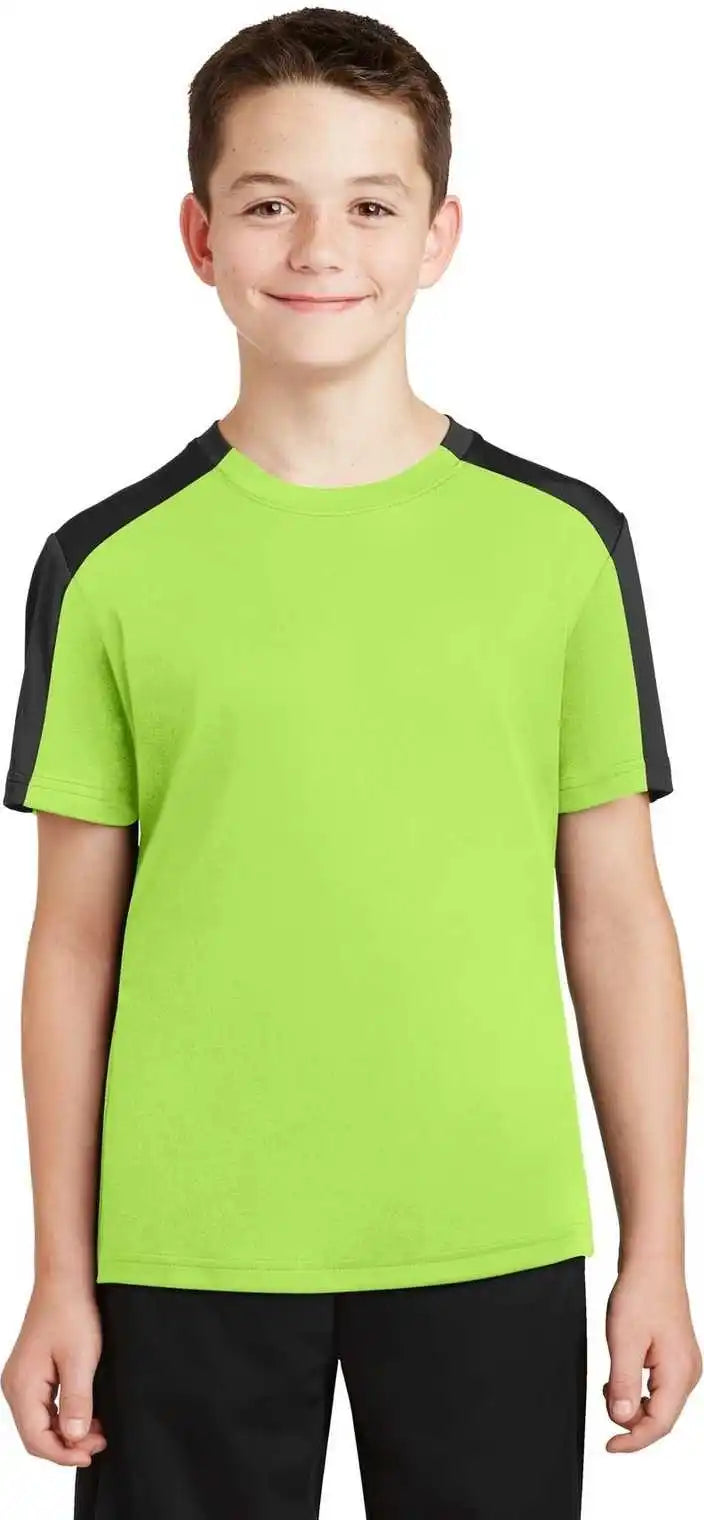 Sport-tek Yst354 Youth Posicharge Competitor Sleeve-blocked Tee - Lime Shock Black