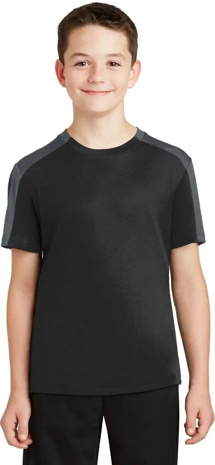 Sport-tek Yst354 Youth Posicharge Competitor Sleeve-blocked Tee - Black Iron Gray