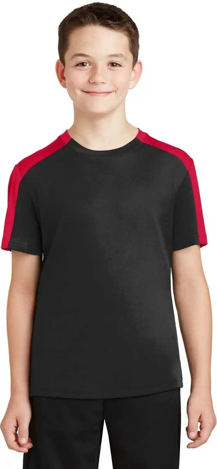 Sport-tek Yst354 Youth Posicharge Competitor Sleeve-blocked Tee - Black True Red